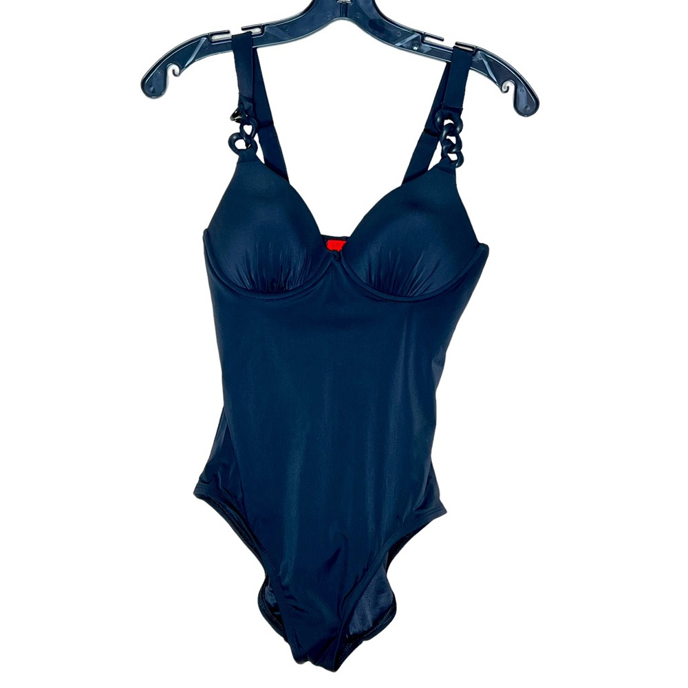 Spanx Bra-LLelujah Black Soft Chain One Piece Swimsuit Bathing Suit Size 6B/C